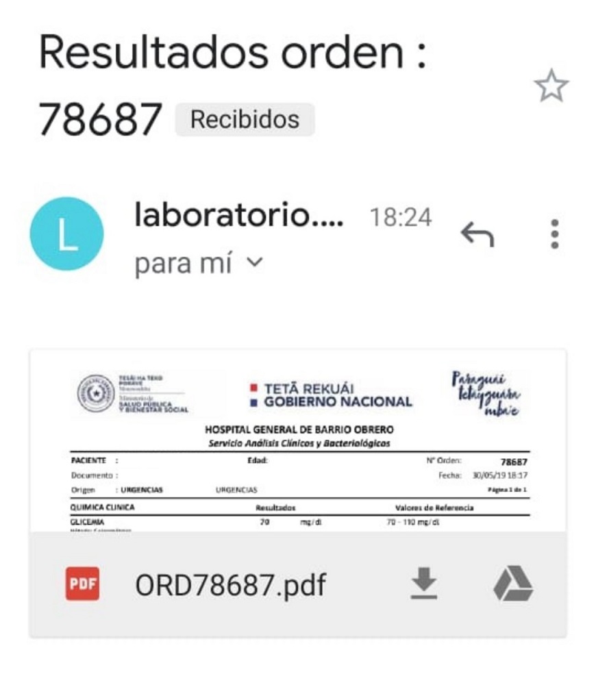 Nuevo Hospital Barrio Obrero Envia Resultados Laboratoriales Via E Mail Ministerio De Salud Publica Y Bienestar Social