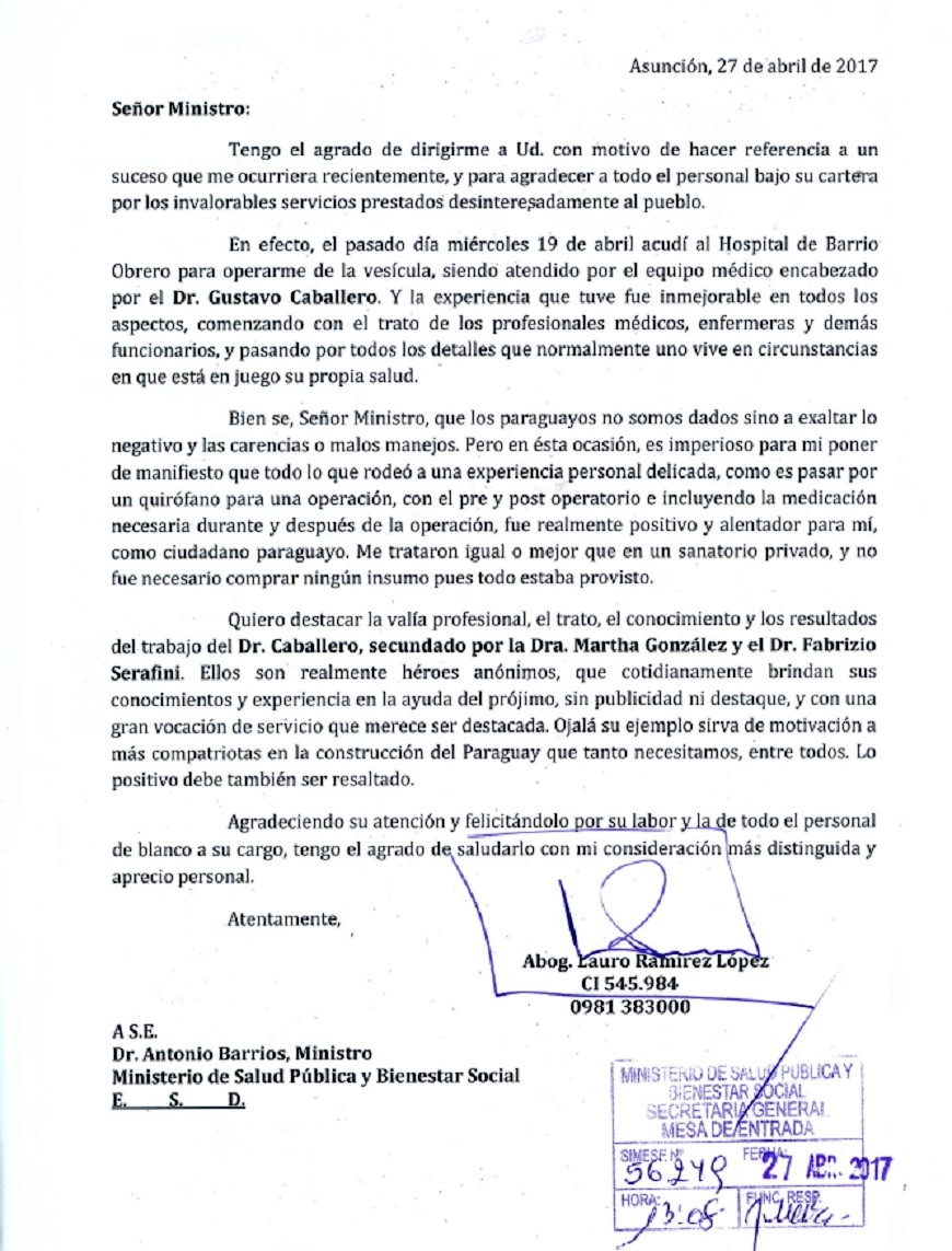 Carta De Agradecimiento A Personal De Hospital - Compartir Carta