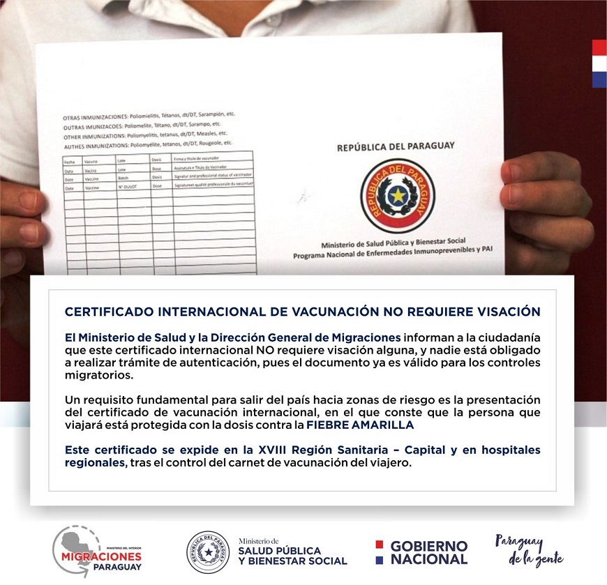 Certificado Internacional De Vacunacion No Requiere Visacion Ministerio De Salud Publica Y Bienestar Social